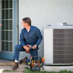 man repairing air conditioning for home